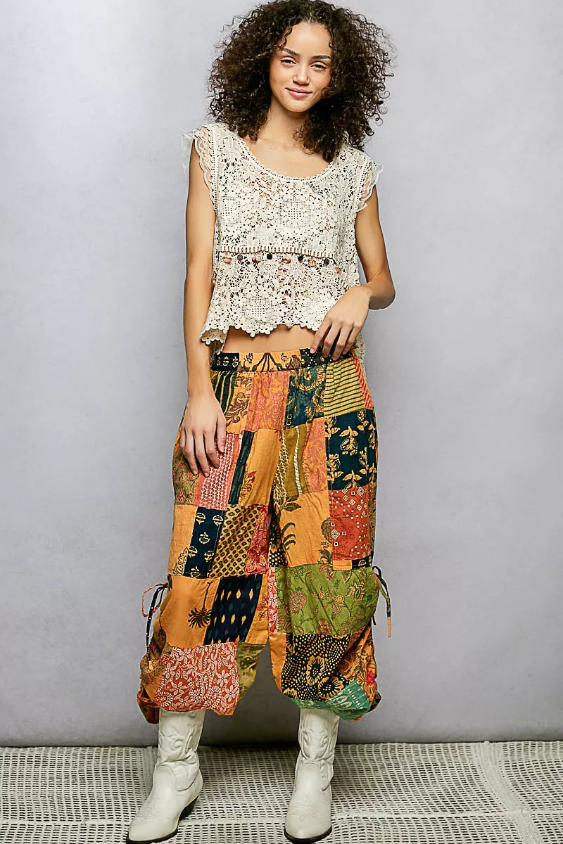 POL Lace Trim Openwork V-Neck Crochet Tank with Scalloped Edge