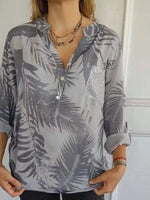 Full Size Printed Button Detail Long Sleeve Blouse Plus Size