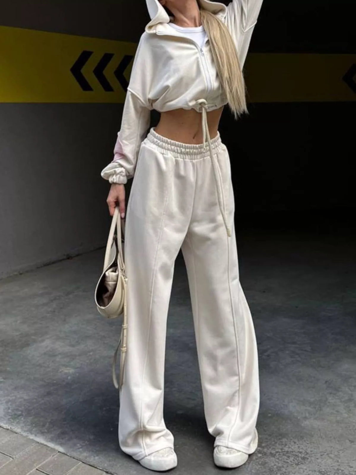 Zip Up Hoodie and Wide-Leg Pants Set