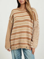 Oversized Striped Distressed Sweater