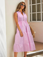Striped Sleeveless Tiered Midi Dress