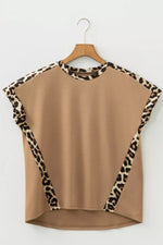 Light French Leopard Trim Round Neck Loose T Shirt