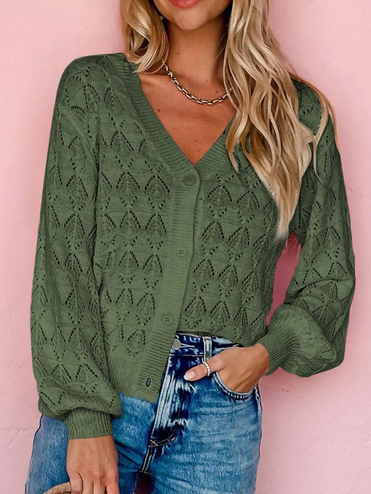 Openwork Button Up Cardigan