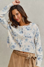 SO ME Vintage Floral Print Button Down Sweater Cardigan