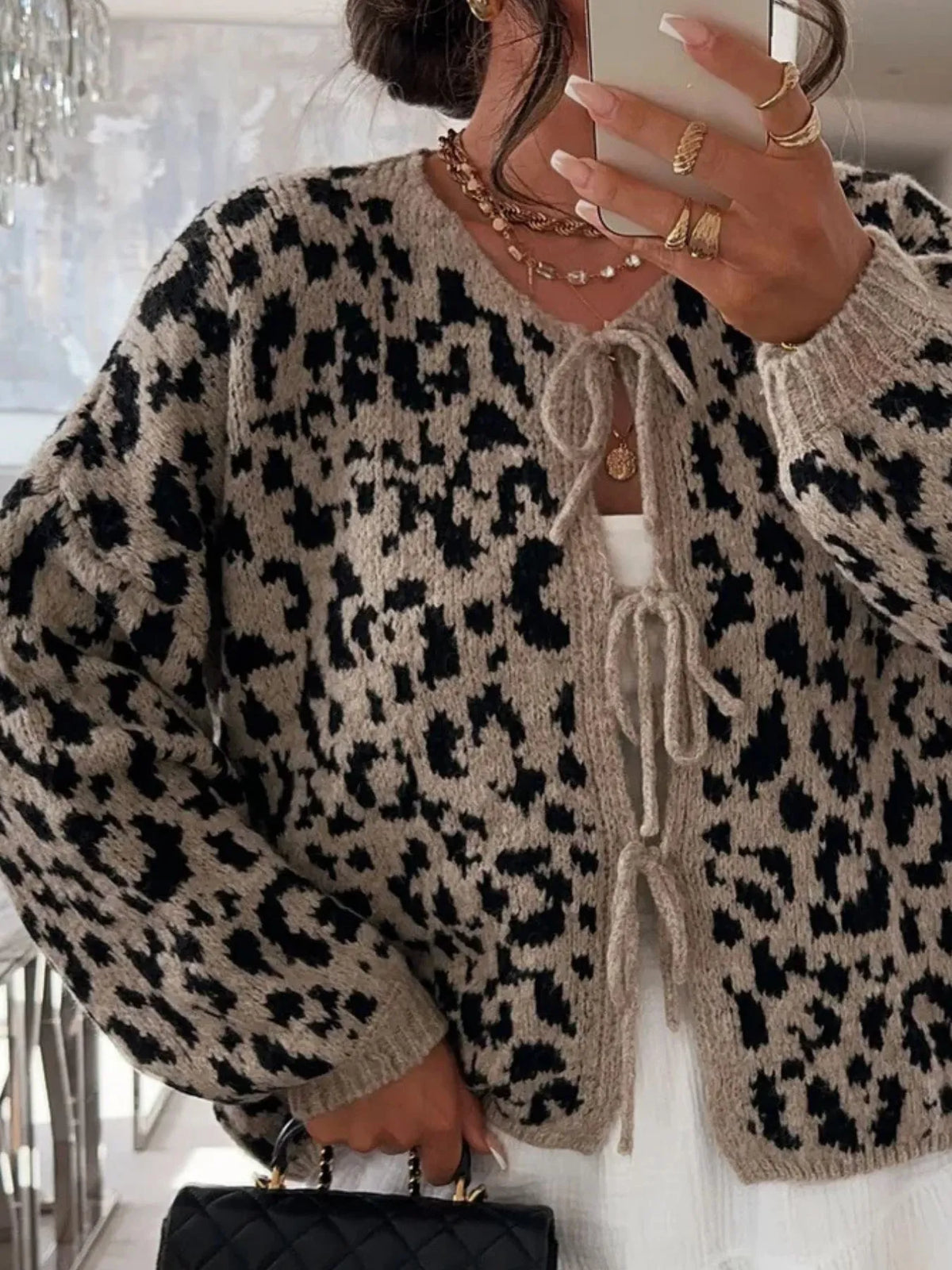 Leopard Tie Front Cardigan