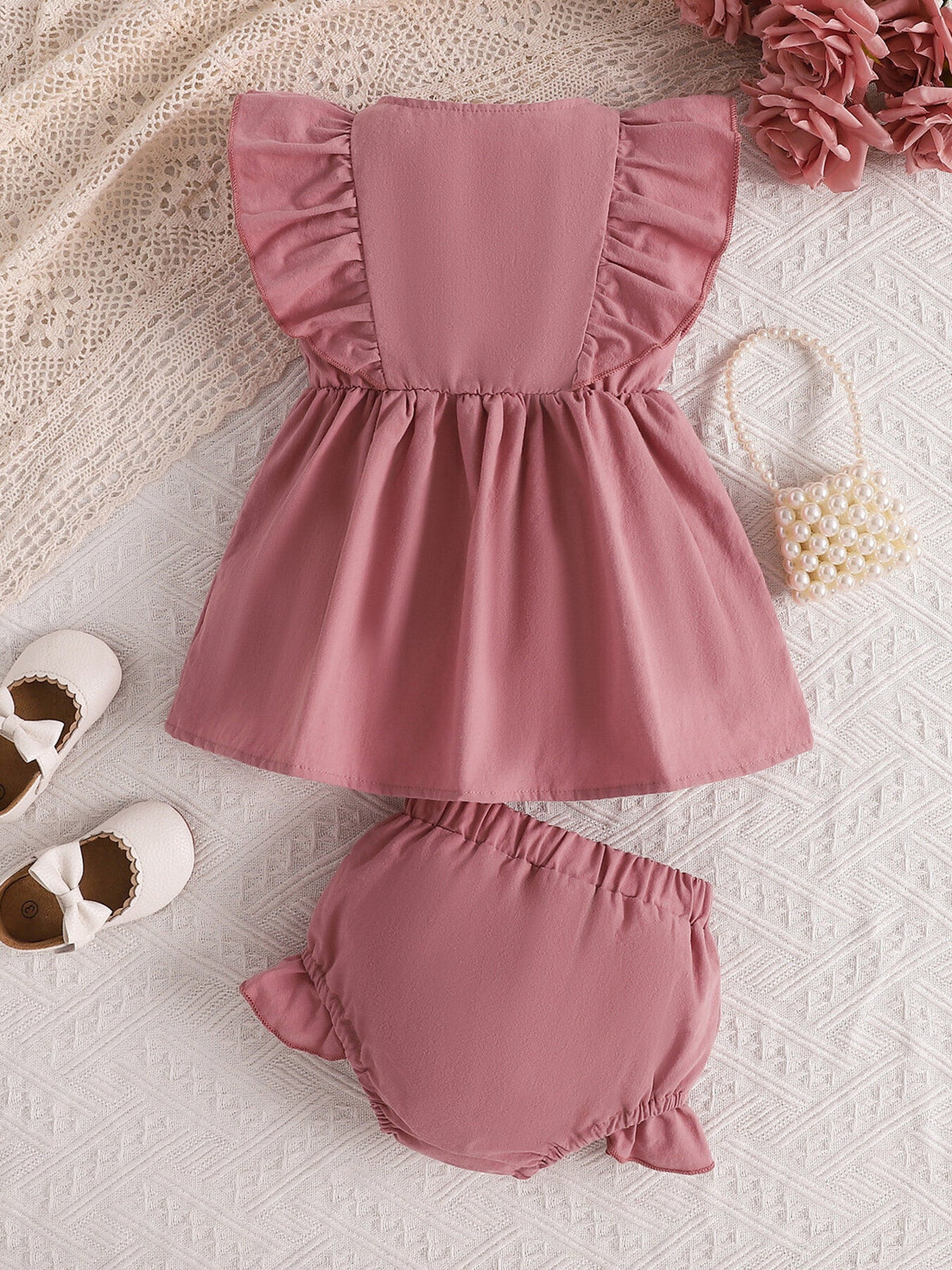 Children's Ruffle Trim Button Front Top and Shorts Set