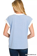 Zenana Striped Round Neck Short Sleeve Contrast Trim T-Shirt