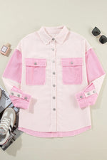 Two-tone Color Exposed Seam Corduroy Shacket