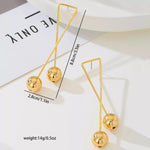 Modern Geometric Triangle Gold Ball Drop Earrings