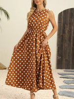 Polka Dot Round Neck Sleeveless Midi Dress
