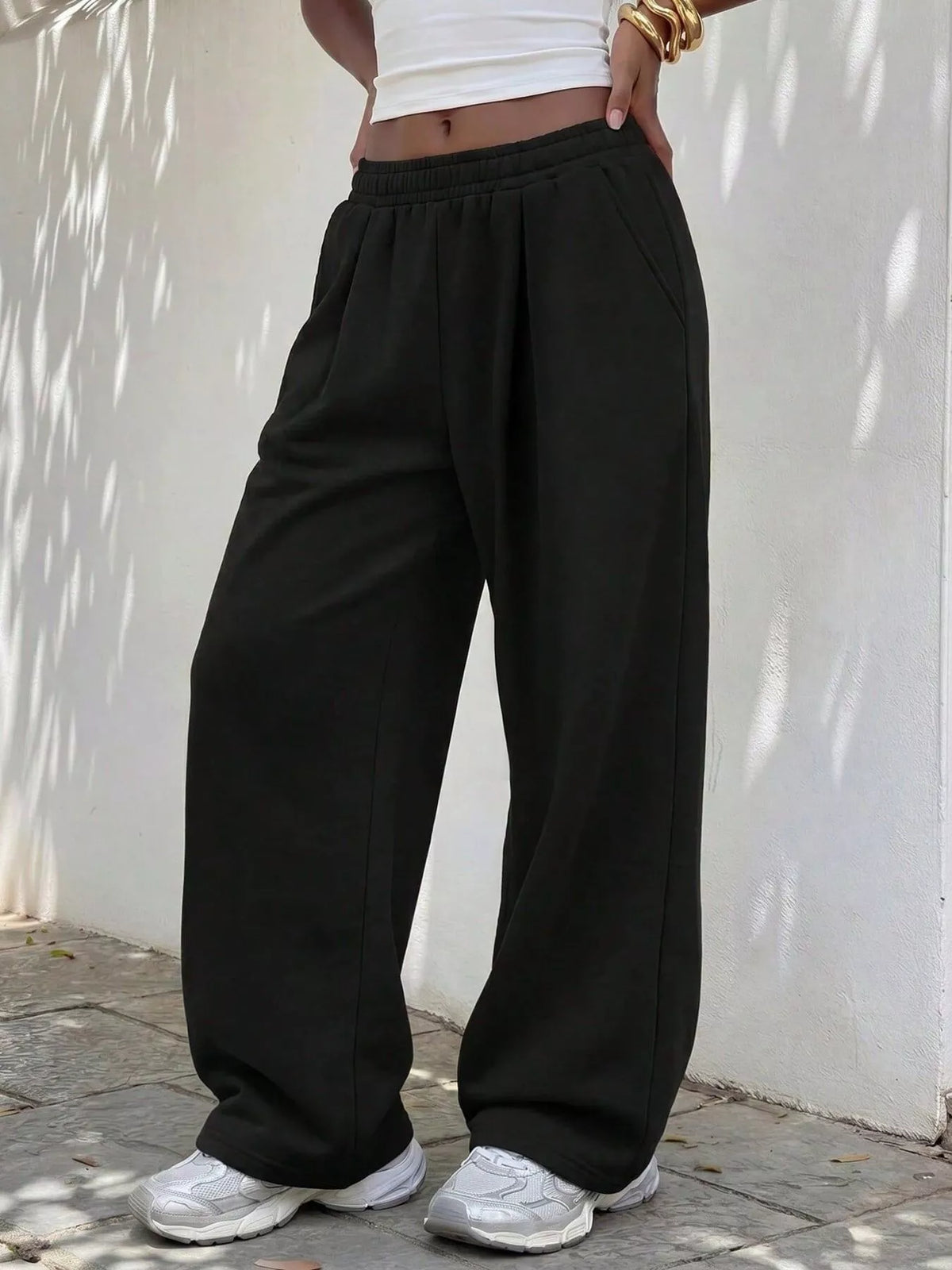 Elastic Waist Wide-Leg Sweatpants