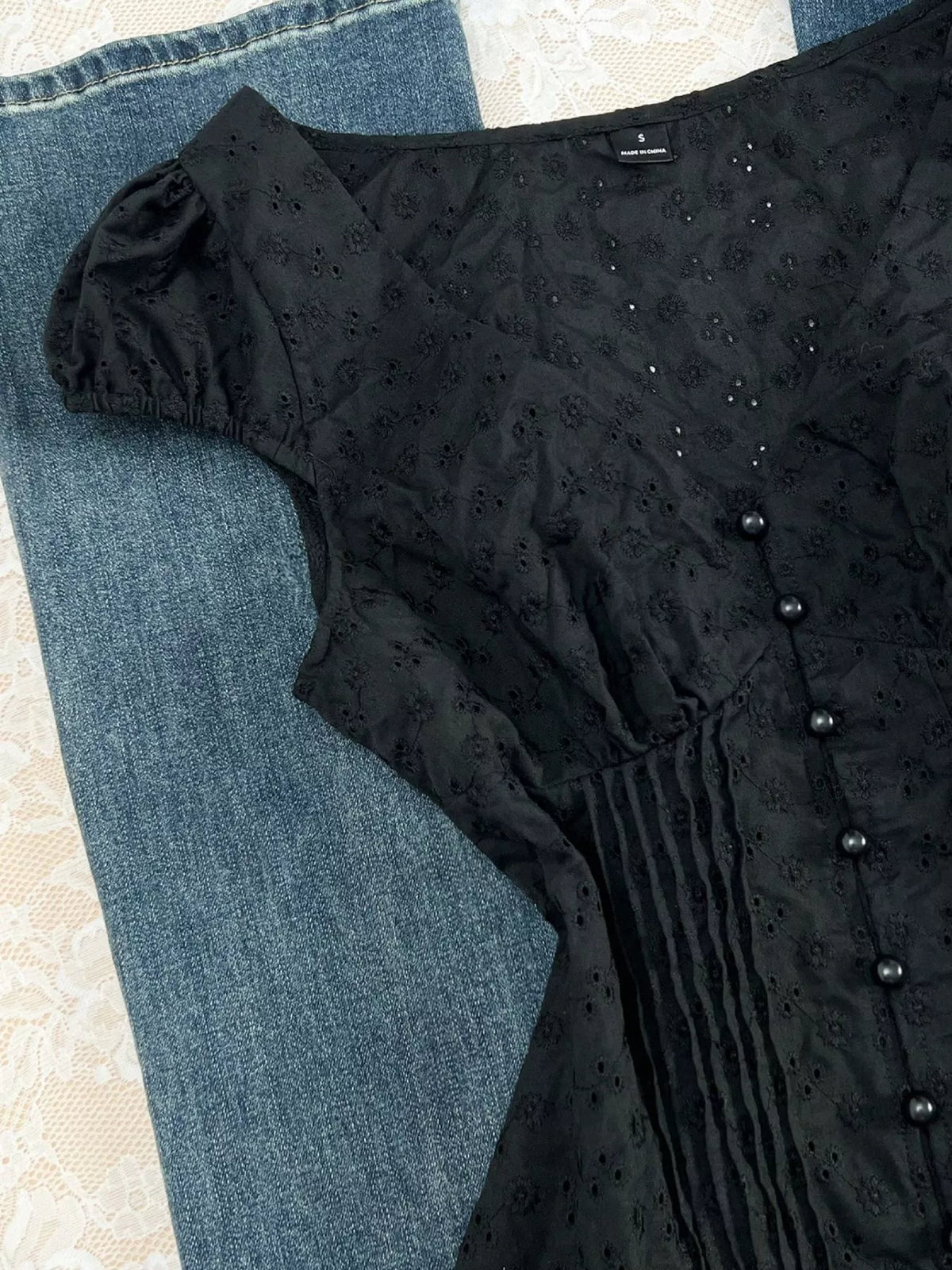 Lace V-Neck Cap Sleeve Blouse