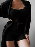 Full Size Cozy Plush Top and Shorts with Cardigan 3-Piece Set Plus Size