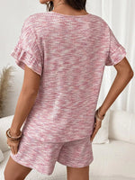 Ruffle Sleeve Textured Top and Shorts Set
