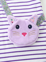 Children's Striped Casual Dress with Cat Bag