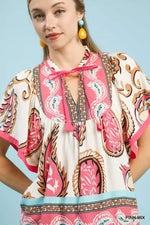 Umgee Mix Paisley Border Print Tassel Top