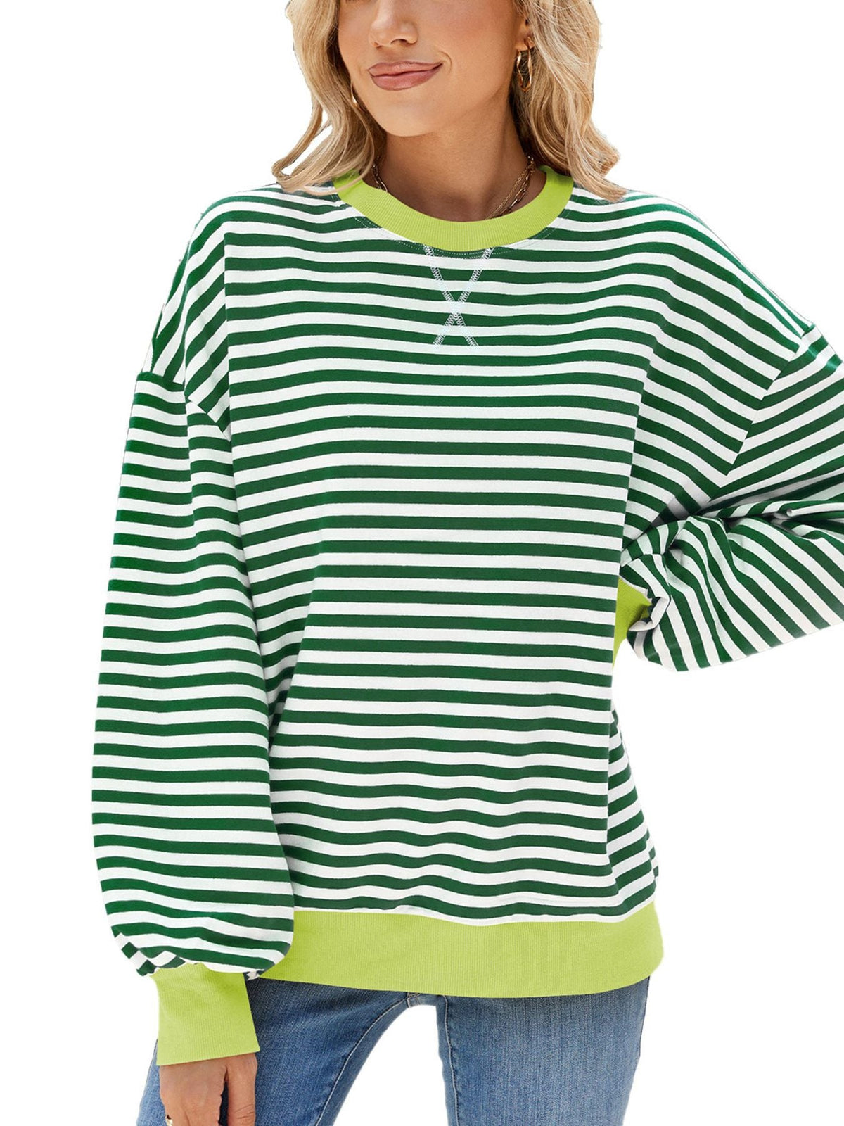 Striped Crew Neck Long Sleeve Sweatshirt