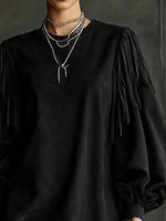 Fringe Detail Lantern Sleeve Mini Dress