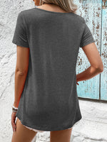 Ivy Lane Spliced Lace Contrast Short Sleeve Top