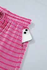 Stripe Raised Rib Loose Tee Drawstring Elastic Waist 2pcs Short Set