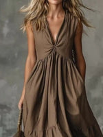 V-Neck Twisted Tiered Midi Dress