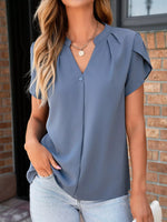 Notched Petal Sleeve Blouse