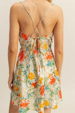 HYFVE Floral Cowl Neck Flirty Satin Mini Dress