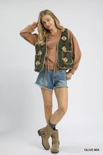 Umgee Mix Patterned Sherpa Tie-Front Vest