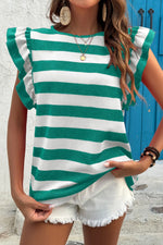Ruffle Sleeve Striped T-Shirt