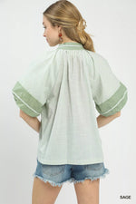 Umgee Striped Mixed Puff Sleeve Blouse