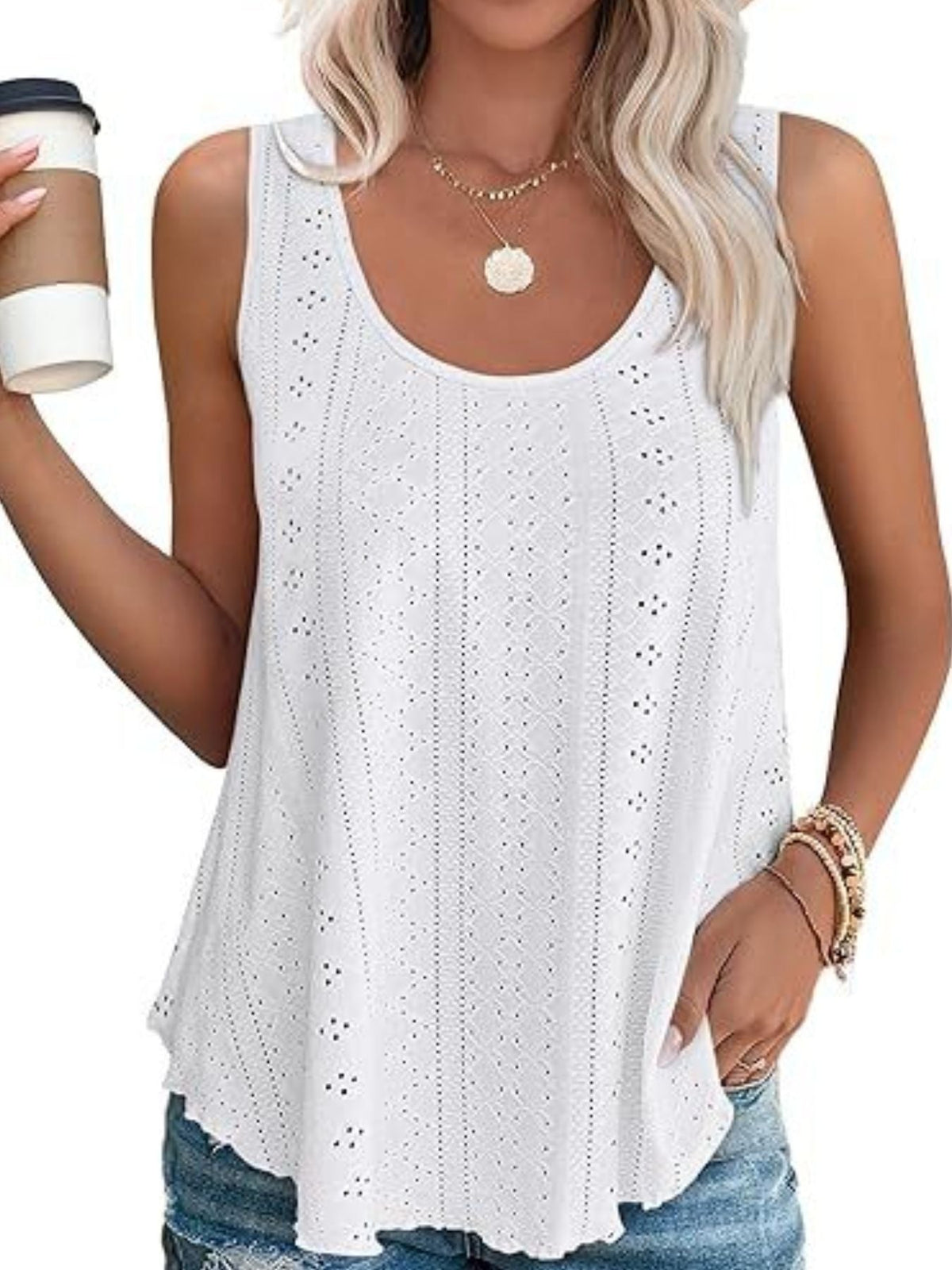 Eyelet Scoop Neck Tank