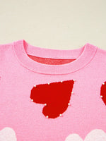 Pearl Embellished Heart Pattern Valentines Day Sweater