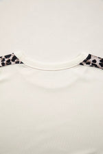 Leopard Block Patchwork Uneven Hem Short Sleeve Top