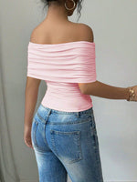 Off-Shoulder Ruched Asymmetrical Hem Top