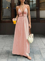 Striped Halter Neck Maxi Dress