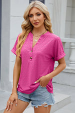 Eyelet Notched Short Sleeve T-Shirt