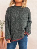Contrast Trim Round Neck Cozy Sweater