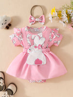 Children's Bunny Applique Bodysuit Dress & Headband Set