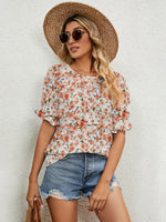 Printed Puff Sleeve Casual Blouse