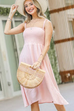 And The Why Smocking Open-Back Sleeveless Midi Dress
