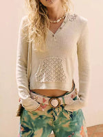 Crochet Detail Hooded Knit Top