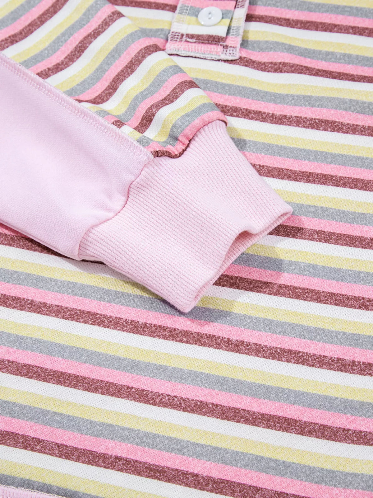 Exposed Seam Color Block Striped Patchwork Loose Henley Sweatshirt
