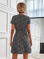Printed Ruffled Hem V-Neck Short Sleeve Mini Dress