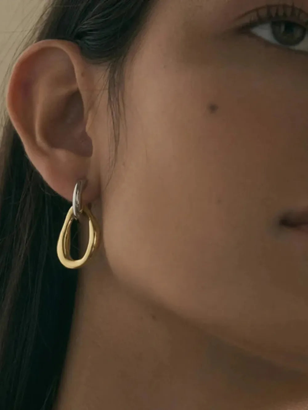 18K Gold-Plated Stainless Steel Contrast AsymmetricalEarrings