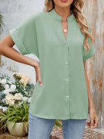 Notched Short Sleeve Blouse