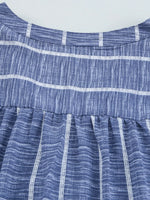 Striped Print V Neck Half Buttons Loose Blouse