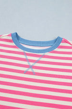 Stripe Contrast Patchwork Short Sleeve Loose Tee