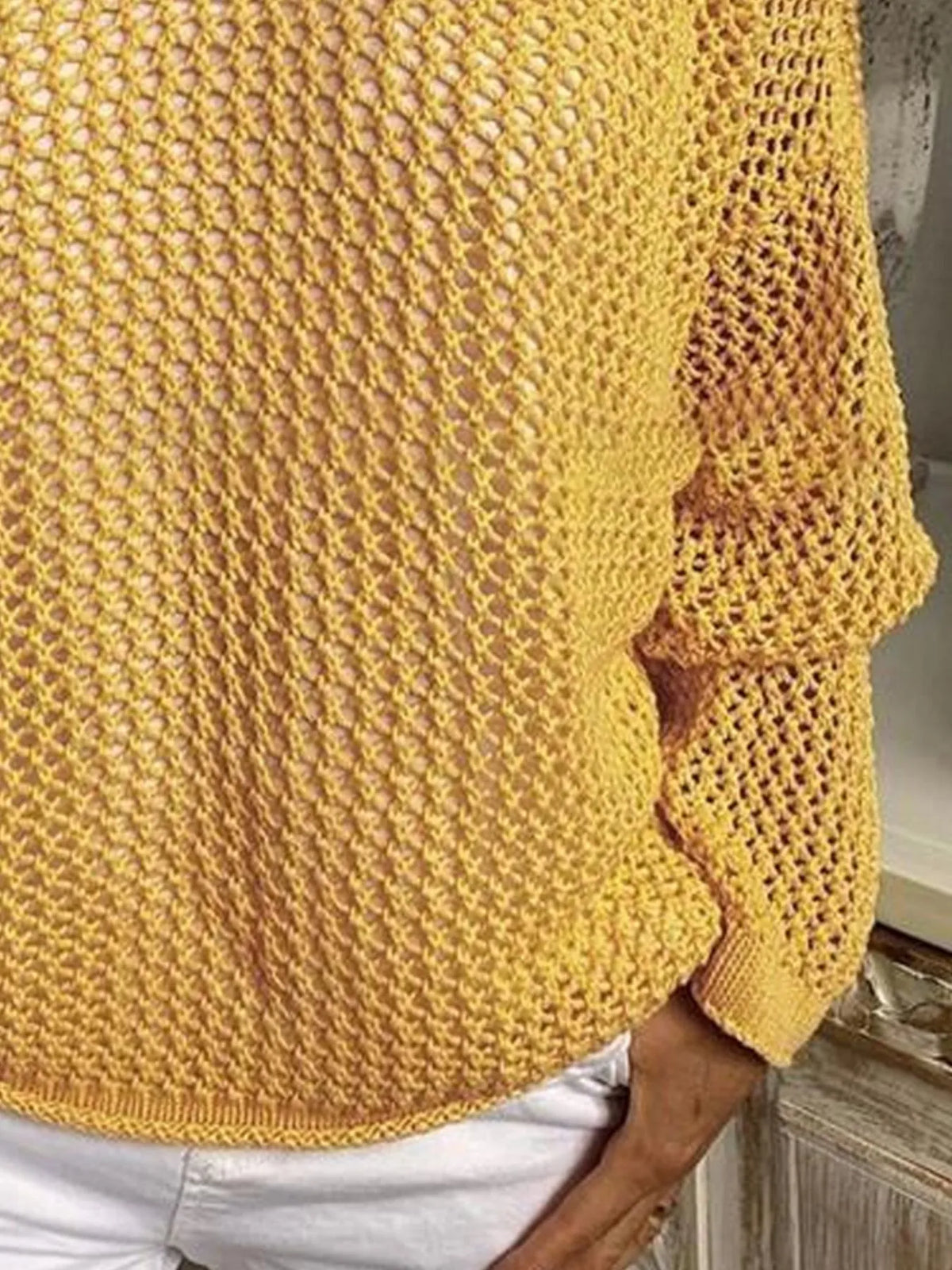 Openwork Long Sleeve Hooded Knit Cover Up