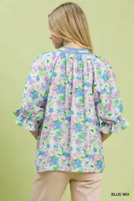 Umgee Mix Floral Print Ruffle Top