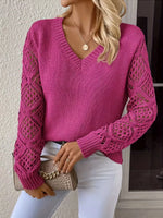 V-Neck Crochet Sleeve Sweater